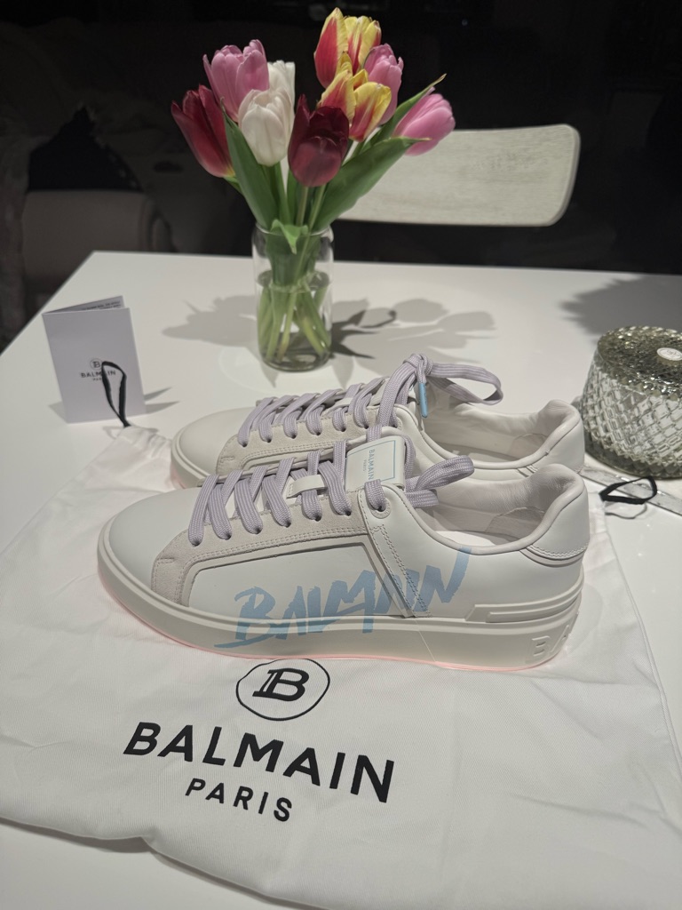 Balmain B-Court Sneakers White Leather Blue Logo Eu 41 Us 11 New W/Dust Bag